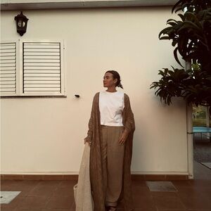 LAMU Tan Organic Linen Long Cardigan